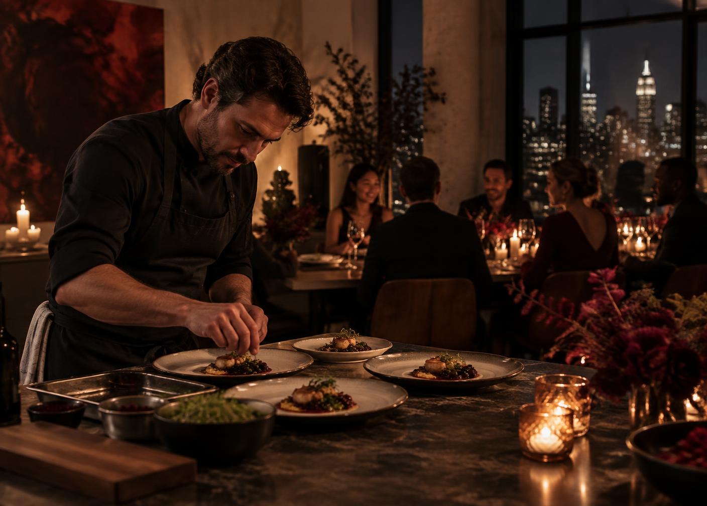 A private chef plating dinner for the Founders' Table